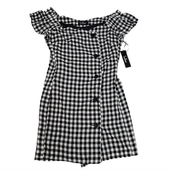 Lulus Check Please Off Shoulder Gingham Dress Nwt - Picture 5 of 12
